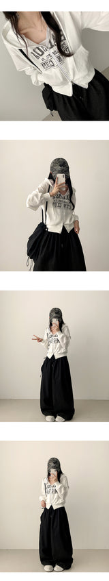 Itku Nonfade Side Slit Line Banding Denim Wide Pants