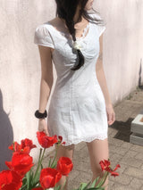 More Ribbon Eyelet Lace White Mini Dress 