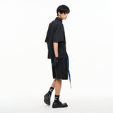 Dバックルデニムベルトプリーツショーツ