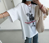 Rose lettering four seasons boxy short-sleeved T-shirt