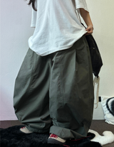 フォーマルケーブフロントプレートコットンストリングバルーンパンツ 💚🖤🩶💛 - 4 カラーズ