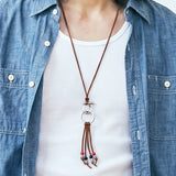 turquoise & leather cord beads necklace brown
