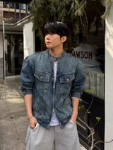 With denim biker jacket