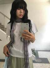 Kinue Butterfly Print Silket Short Sleeve Tee