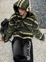 wool jacquard hooded jumper jacket