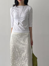 Boatneck Cotton Three Quarter T-shirt