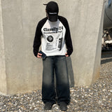 ラグランニットロングスリーブワッフルムードTシャツ