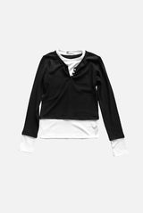 Angora button layered tee