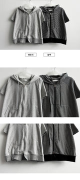 チェット 2Way ストライプダンガラ ショートスリーブ フーディー ジップアップ