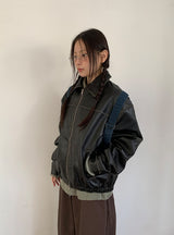 キャビットカットツーウェイウォッシュ加工レザージャケット