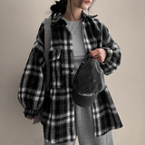 Furden Wool Lining Pocket Oversized Checkered Shirt Jacket