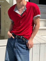Basic layered henley neck half sleeves(10color)