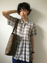 Weds check short-sleeve blouse (2color)