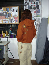 Bouclé Argyle Knit Zip-up Hoodie_Burnt Orange