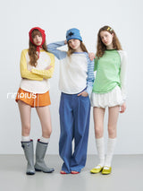 Riverstone Plus ドーパミン カラフルストライプ ルーズ ロングスリーブ Tシャツ