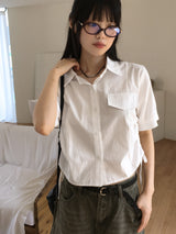 Rooney side shirring pocket crop short sleeve shirt
