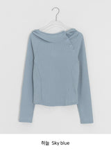 Lahomi Diagonal Ribbed Button Hood Long Sleeve Tee