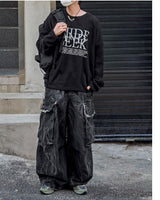 Fringe Balloon Cargo Denim Pants