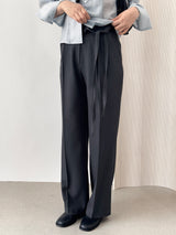 Lucen Strap Pintuck Semi-Wide Slacks Pants