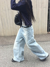 ボムシュ ワイド ウォッシング デニム ロング パンツ