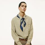 [SET] everyday stripe shirt & square tip knit tie olive