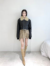 1085. Shearling leather crop mustang jk (2color)