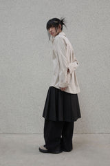 Lettering sleeve striped shirt - Beige