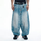 Sun Patch Leopard Balloon Denim Pants - LIGHT BLUE