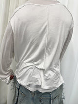 アンバランスネックラインスラッシュカットレイヤードTシャツ(ホワイト)