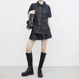 Lizzia デニムツーウェイシャツ + ショーツセット