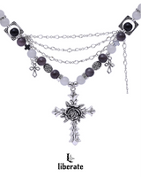 [TWICE MOMO, BABY MONSTER ASA ,(G)I-DLE MINNIE Pick] Rose Cross Gemstone Chain Necklace  