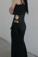 ribbon maxi skirt(black)