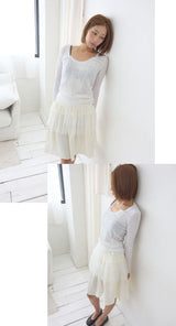 Crinkle Vintage Deep U-Neck Long Sleeve Top