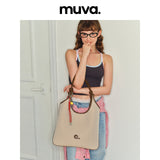 muva. Lazy‑Chic French Canvas Tank‑Top‑Style Shoulder Bag, Lightweight Off‑White Casual Daily Purse, New Arrival Aug 13