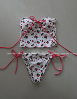 a strawberry tube top bikini