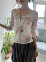 Heysha Flower Slit Punching Three Quarter T-Shirt