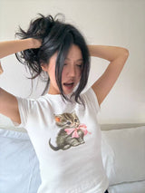 EatmePlz CatbabyT サマーコットンカジュアルTシャツ