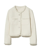 85-VIVAJ049 Line Beads Crop Tweed Jacket White