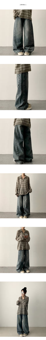 [Short & Long Selection*] Veron Side Incision Denim Semi-Wide Pants