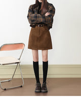 Brown Suede-Touch A-Line Pocket Skirt