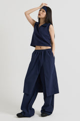 Cotton Banding Skirt Pants, Navy