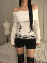 クリスタルスタッズクロスオフショルダーＴ