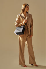 LAZEL CROC flap tote leather bag / Wani Navy
