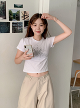 CT モダルプリント半袖クロップTシャツ (4color)