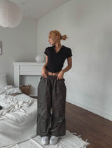 Rie rounding collar short-sleeved T-shirt