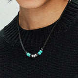 leather & turquoise beads necklace black