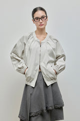 Shirring Zip-up Blouse Jumper_Grey