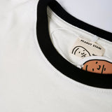 PEANUT STAIN - アクティブ カーシブ リンガー アイボリー ボクシー オーバーサイズド Tシャツ