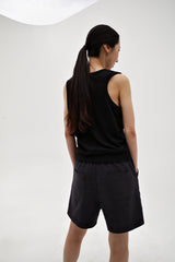 Linen oval neck knit, Black