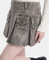 Miley Washed Cargo Pleats Skirt
